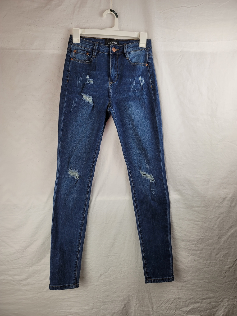Fashion Nova Dark Blue Distressed High-Rise Skinny Jeans